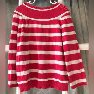 Gymboree size 5-6 yrs reddish pink striped sweater - 2 buttons on one shoulder.
